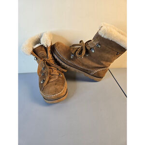 Women's Lamo Brown Suede Winter Boots with Faux Fur Trim, US 7